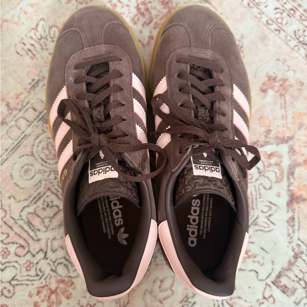 adidas Brown Suede Sneakers with Pink Stripes